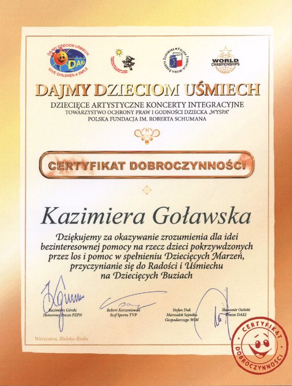 Złoty Certyfikat Dobroczynności